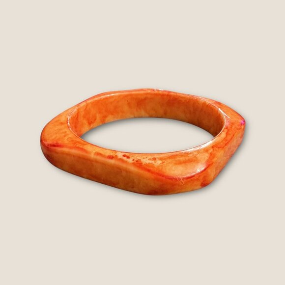 Vintage Square Orange Marbled Bangle Bracelet - Picture 4 of 5